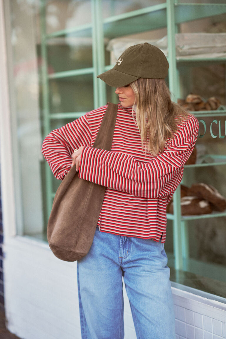 Beau Long Sleeve Slouchy Tee Mulberry Red Stripe