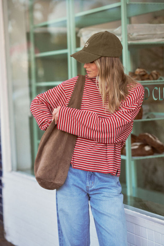Beau Long Sleeve Slouchy Tee Mulberry Red Stripe