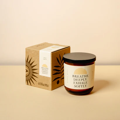 Etikette 400g Candle Palo Santo Breathe Deeply
