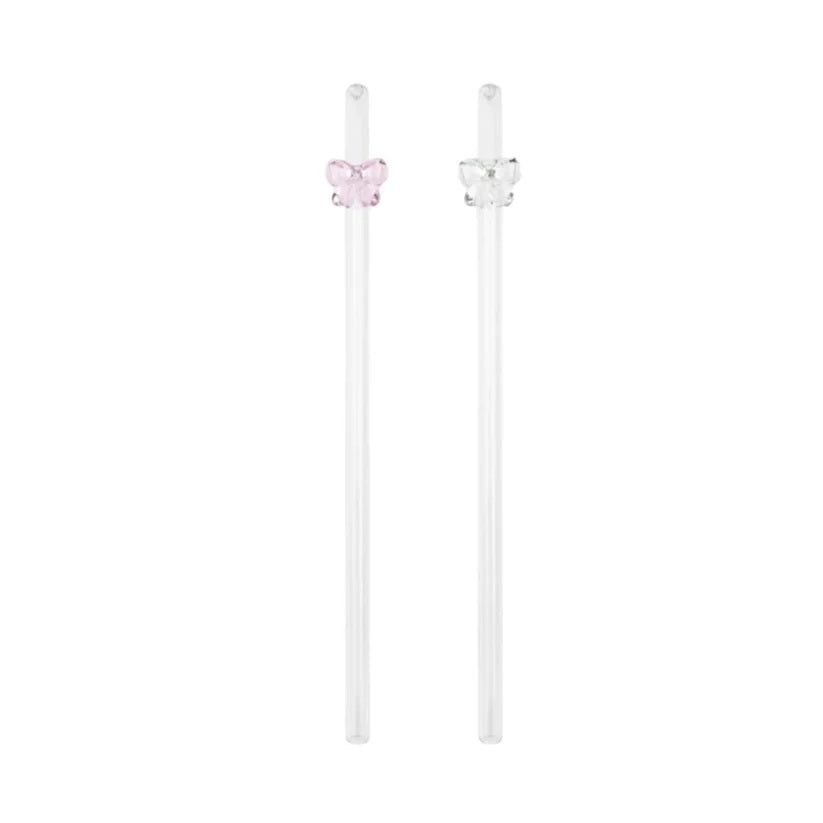 The Signature Bow Glass Straw Clear/pink