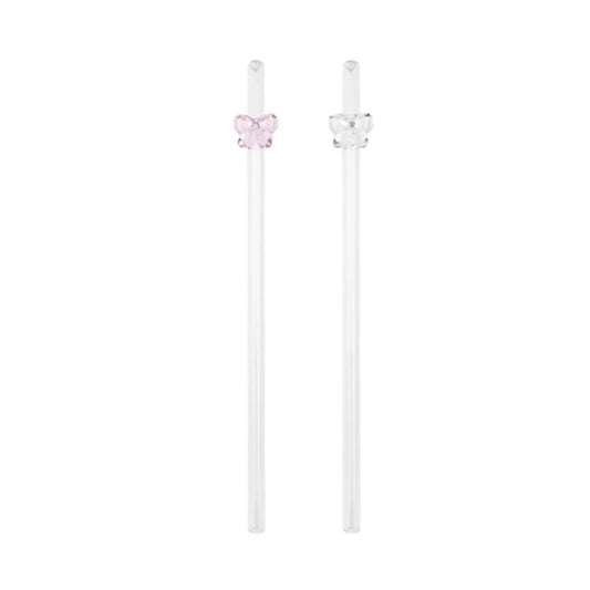 The Signature Bow Glass Straw Clear/pink