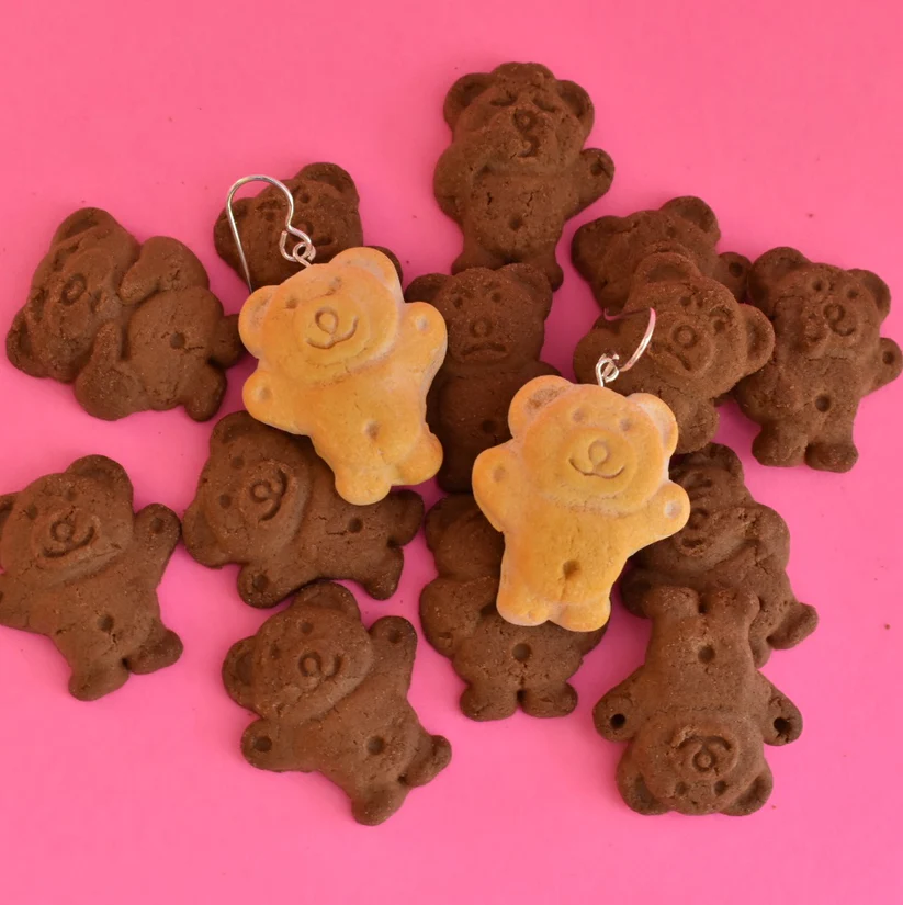 Tiny Teddy Honey Dangly Earrings