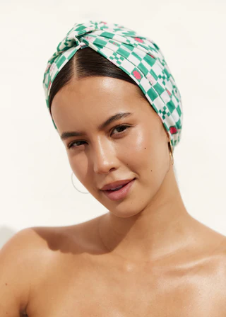 Amelie Shower Cap In Green Check
