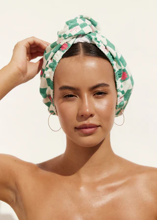 Hair Towel Wrap - Green Check
