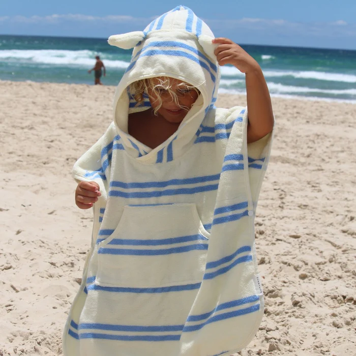 Kids Character Hooded Towel Sammy The Seagull Blue Stripe