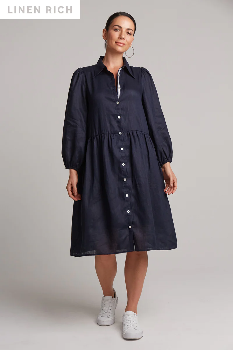 Starlit Midi Shirt Dress in Navy Cotton