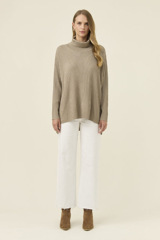 Juno Relaxed Roll Neck Jumper One Size - Stone