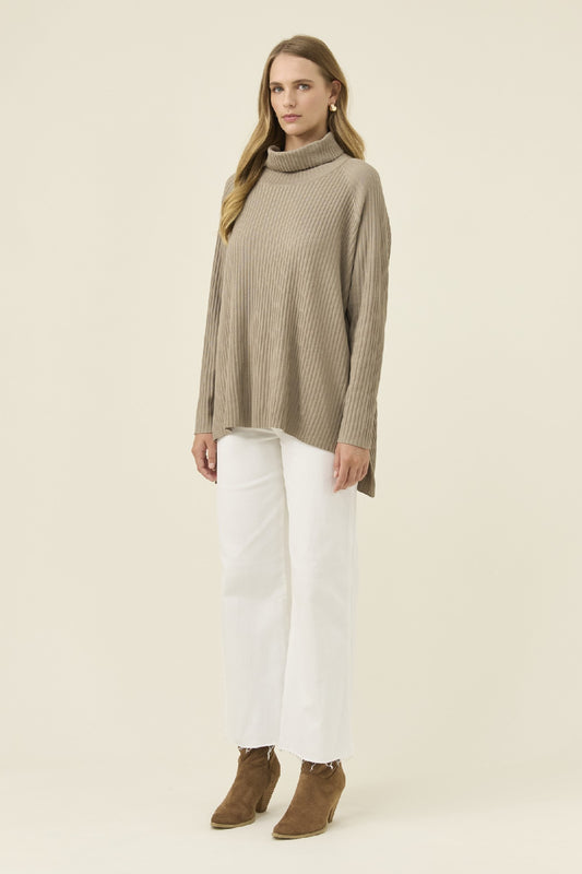 Juno Relaxed Roll Neck Jumper One Size - Stone