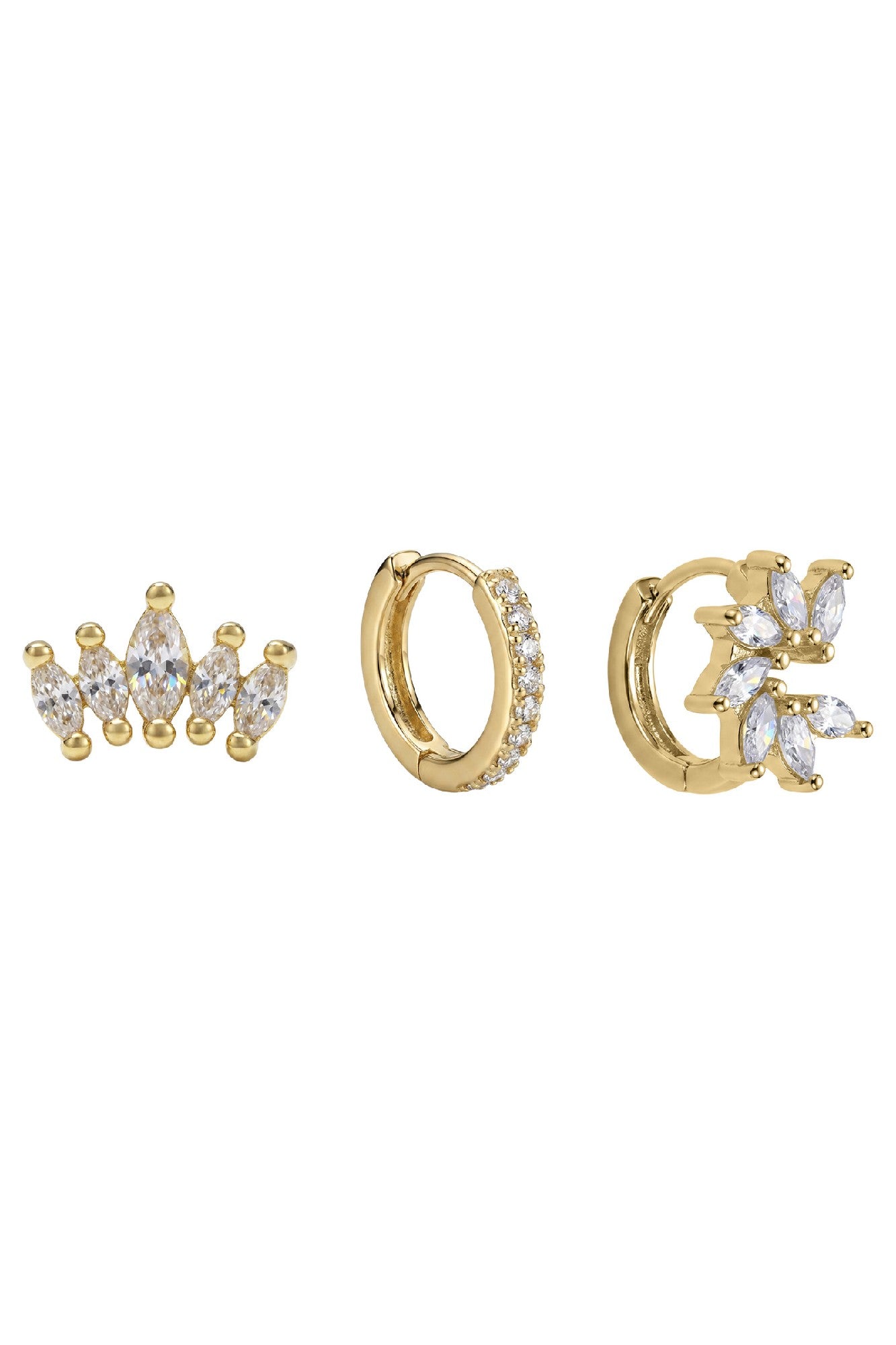 Heritage Trio Earrings - Crown Gold