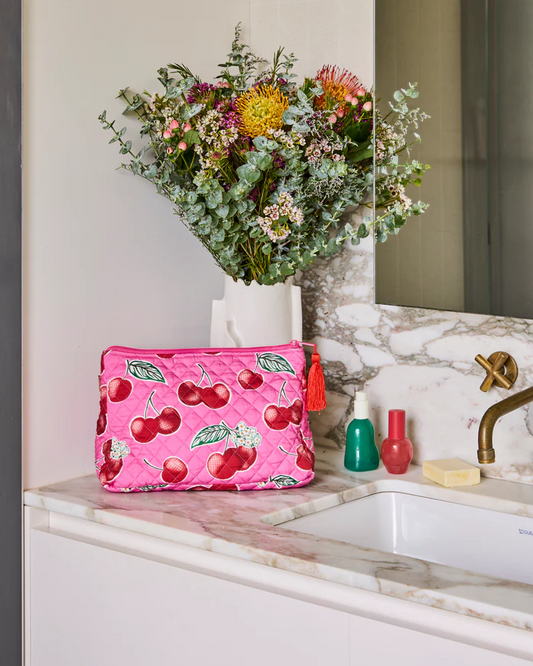 Cherry Blossom Quilted Cotton Toiletry Purse One Size