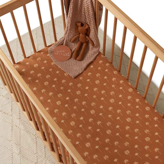 Fitted Cot Sheet Bronze Palm