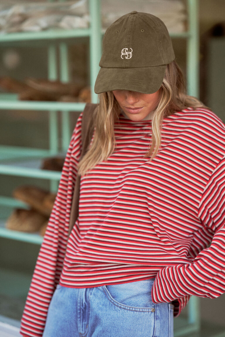 Beau Long Sleeve Slouchy Tee Mulberry Red Stripe