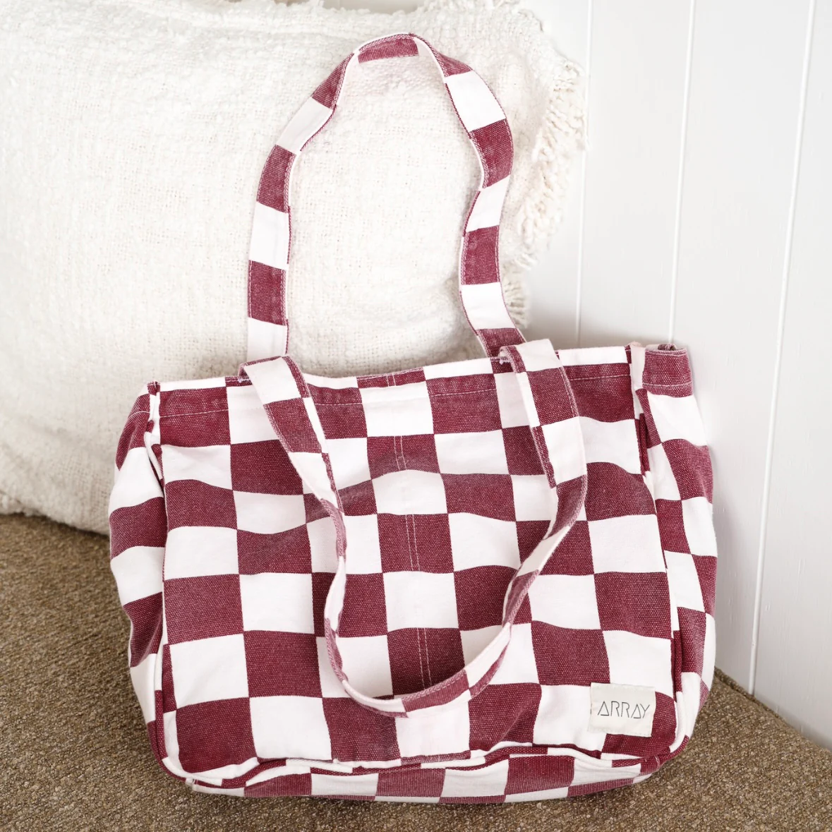 Everyday Pocket Tote Burgundy Check