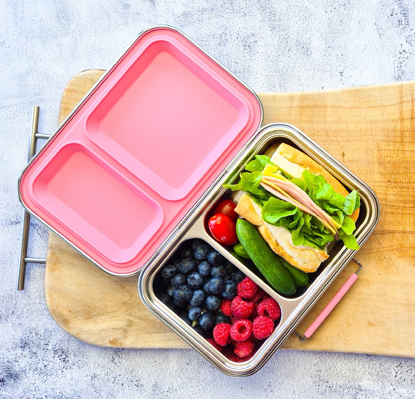 Bento Lunch Box 2 Compartment Pink Rose
