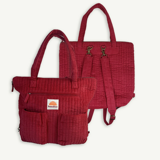 Corduroy Quilted Convertible Backpack Eco Red