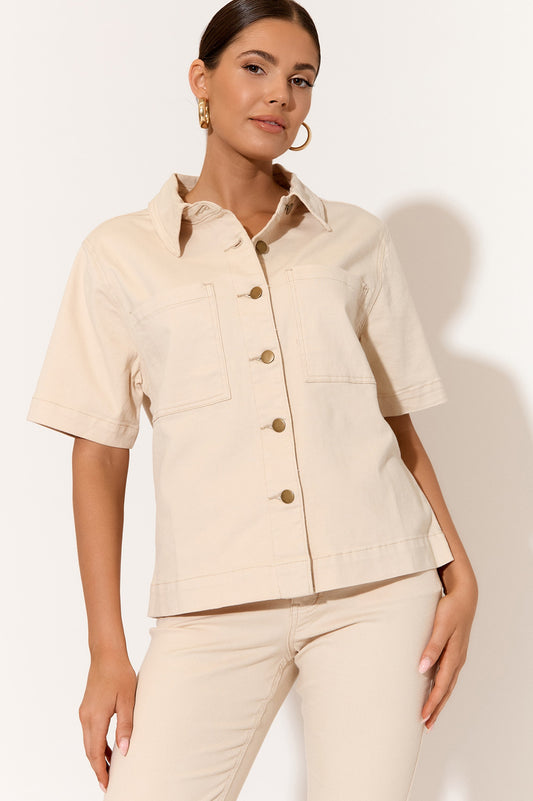 Isabelle Short Sleeve Denim Shirt Sand [sz:8]