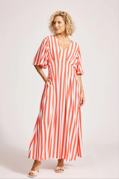 Treville Stripe Maxi Dress Coral [sz:small]