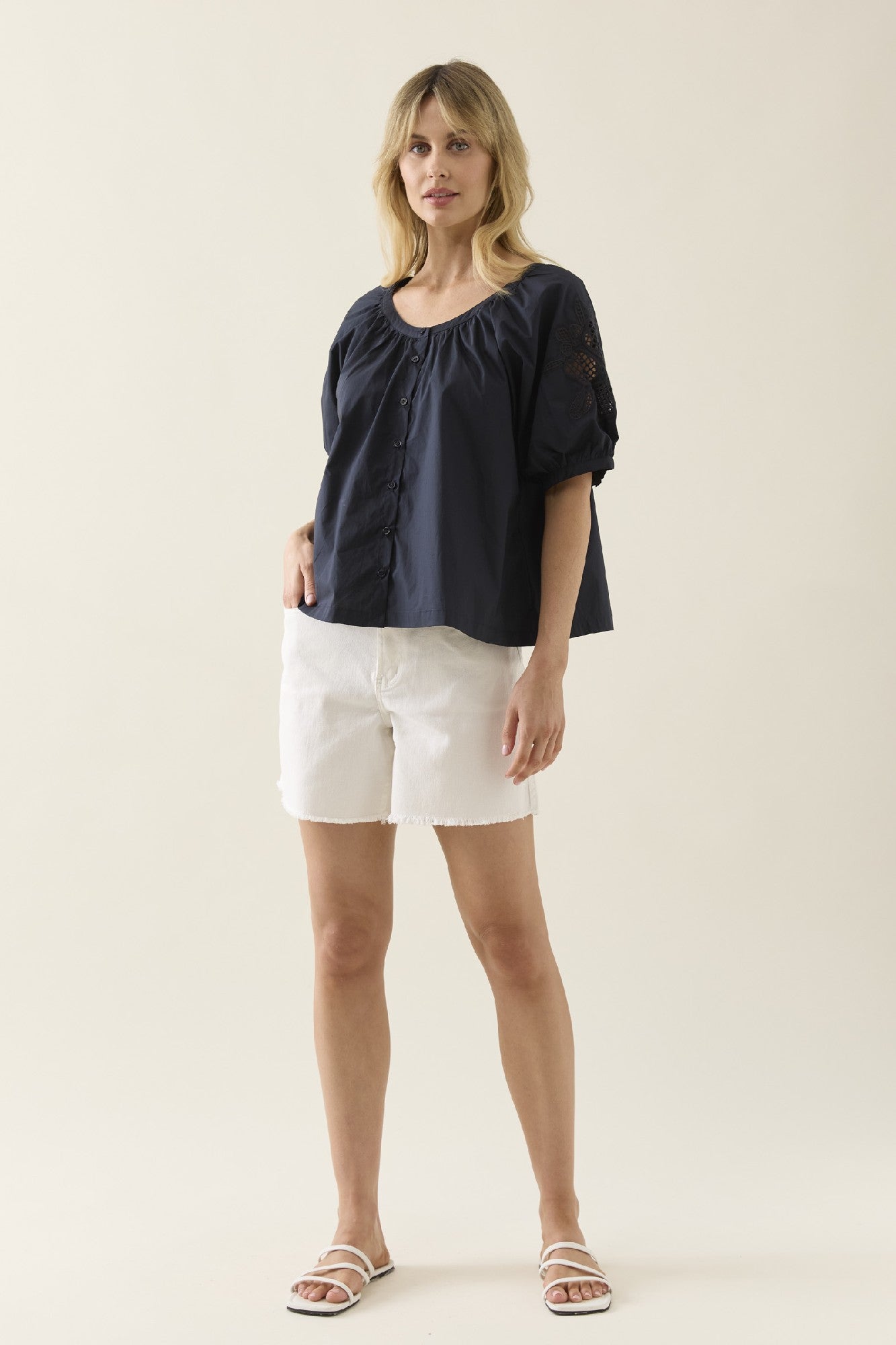 Nilsa Button Top Navy [sz:small]