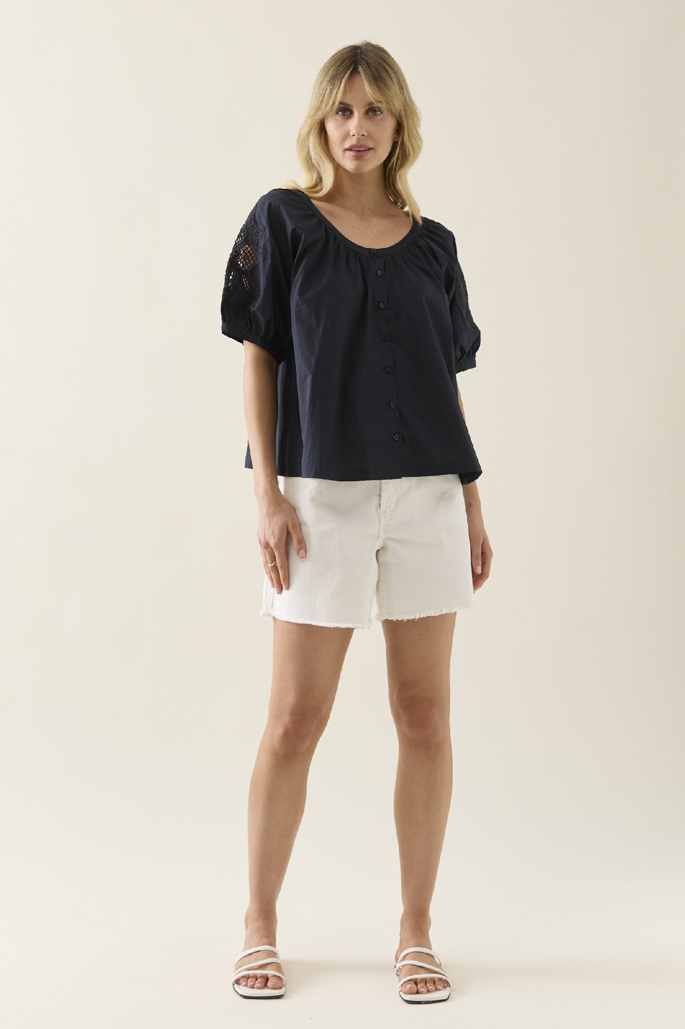 Nilsa Button Top Navy [sz:small]