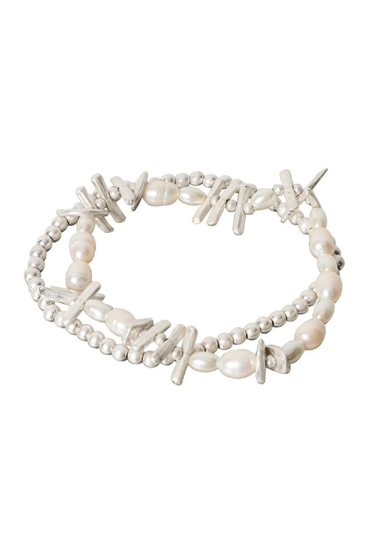Esther Bracelet Set - Silver Pearl