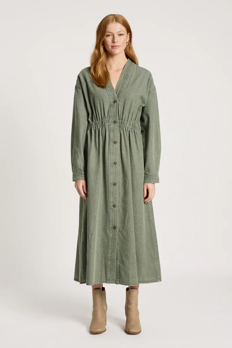 Bodhi Denim Dress Olive [sz:small]
