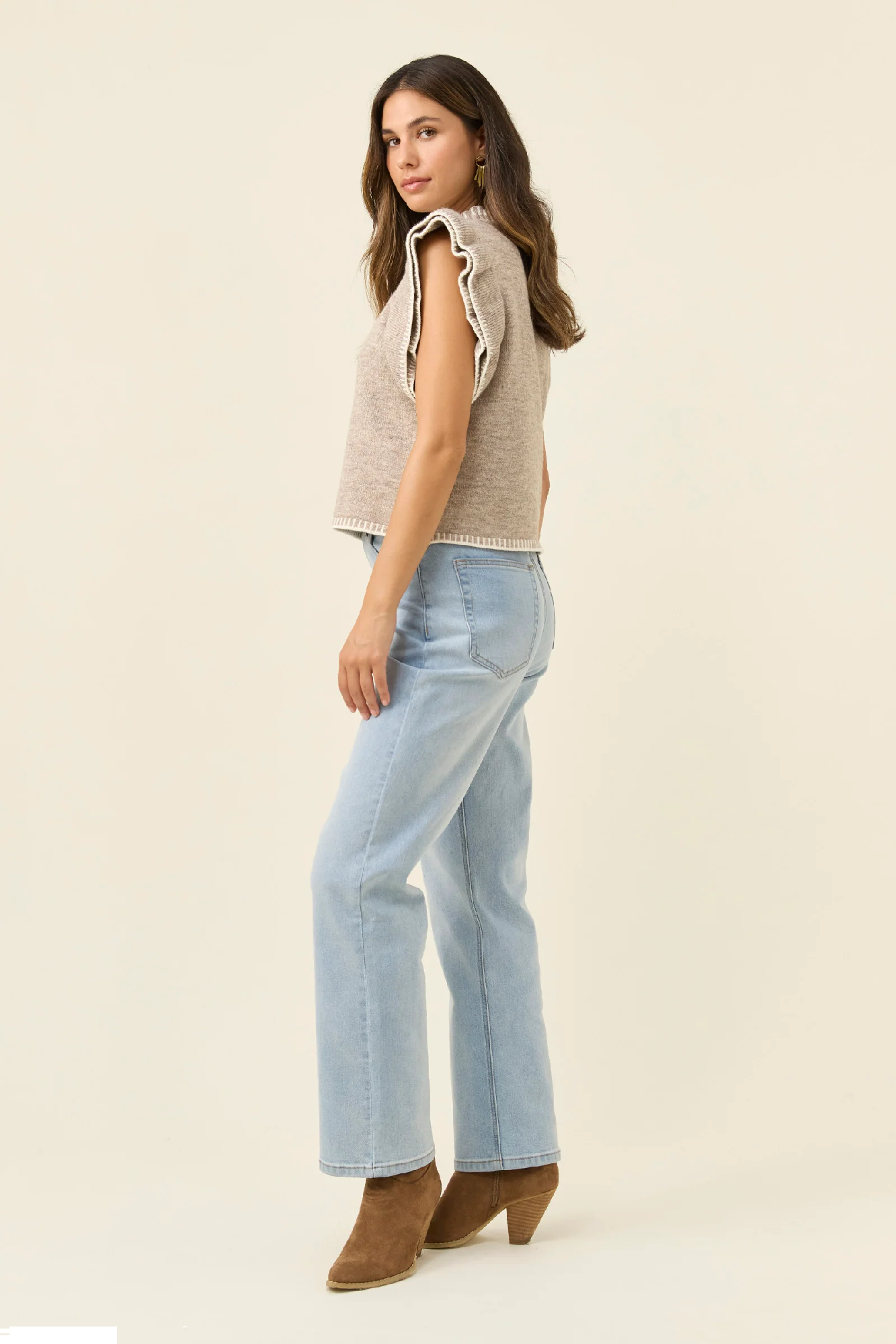 Athena Frill Knit Top Stone [sz:small]