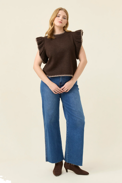 Athena Frill Knit Top Chocolate [sz:small]