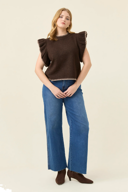 Athena Frill Knit Top Chocolate [sz:small]
