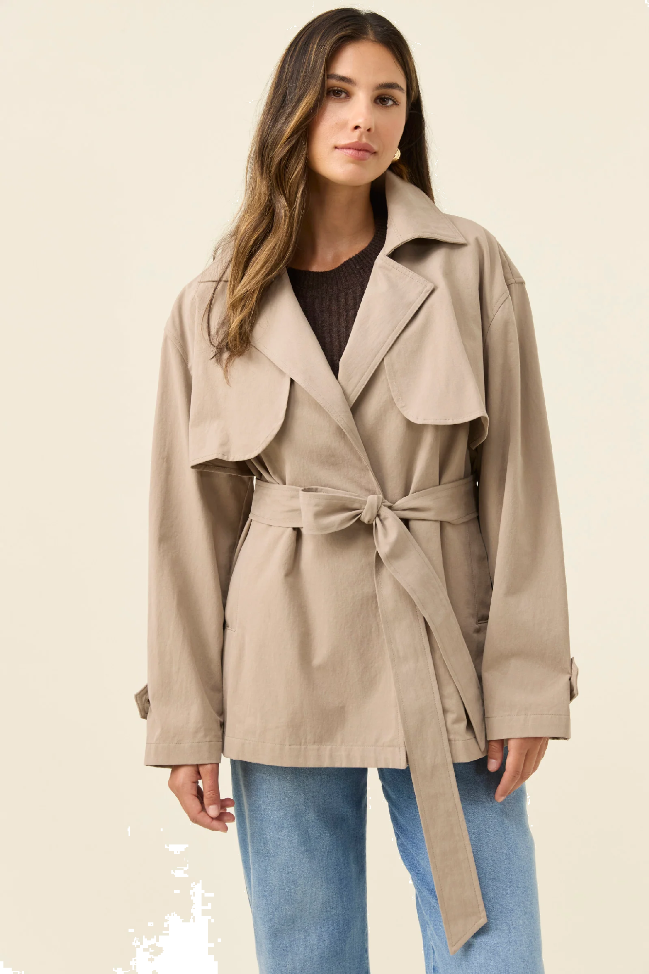 Farida Cropped Trench Stone [sz:small]