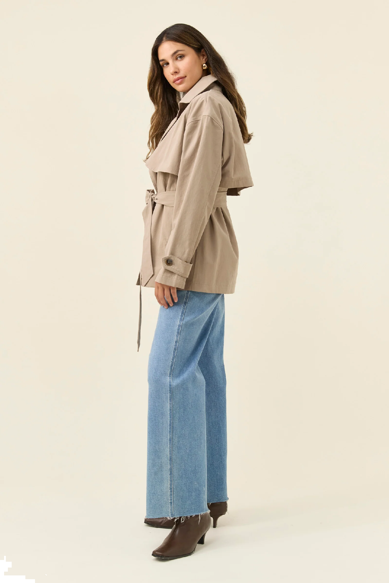 Farida Cropped Trench Stone [sz:small]