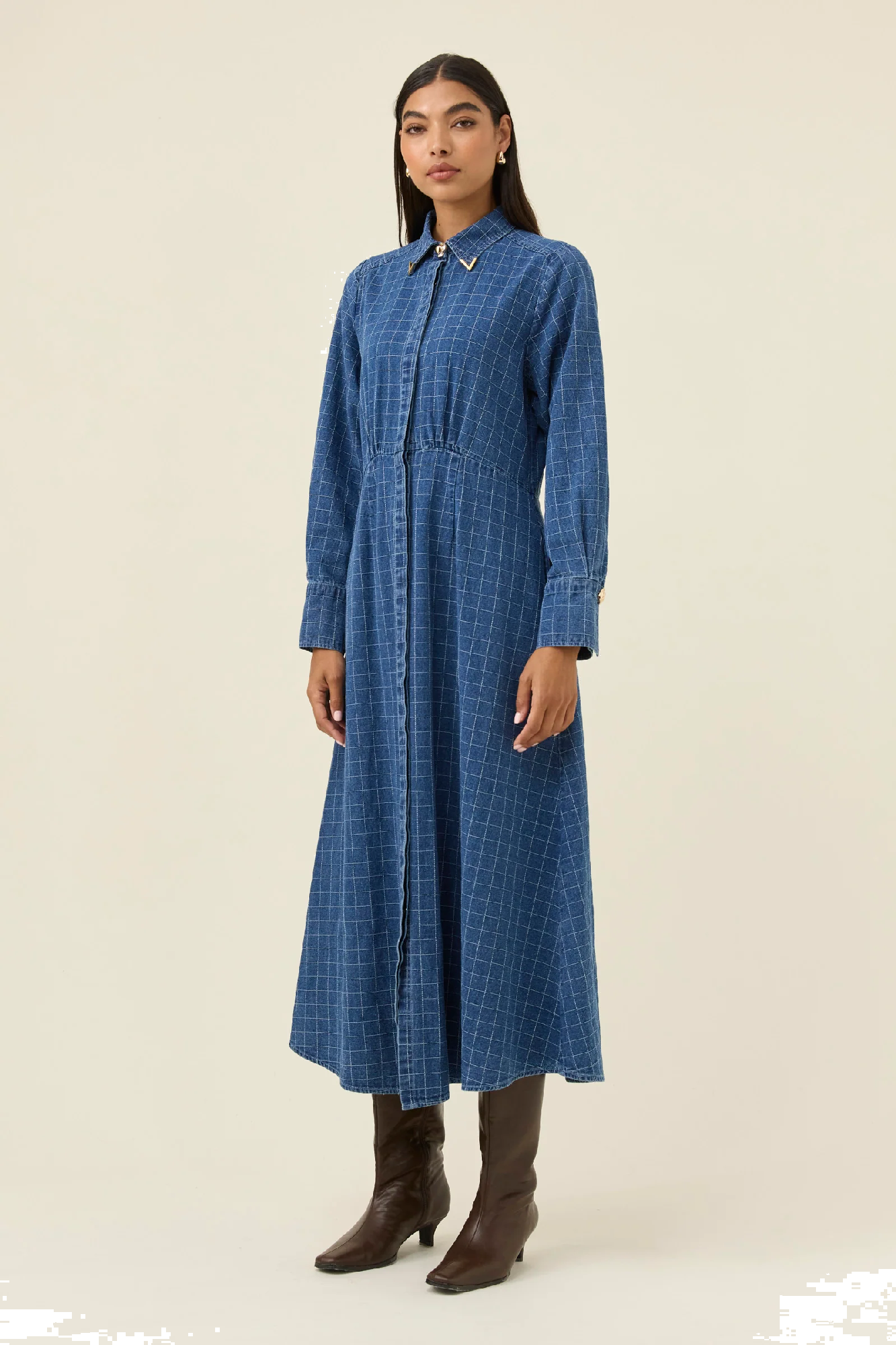 Sloane Denim Maxi Dress Check [sz:small]