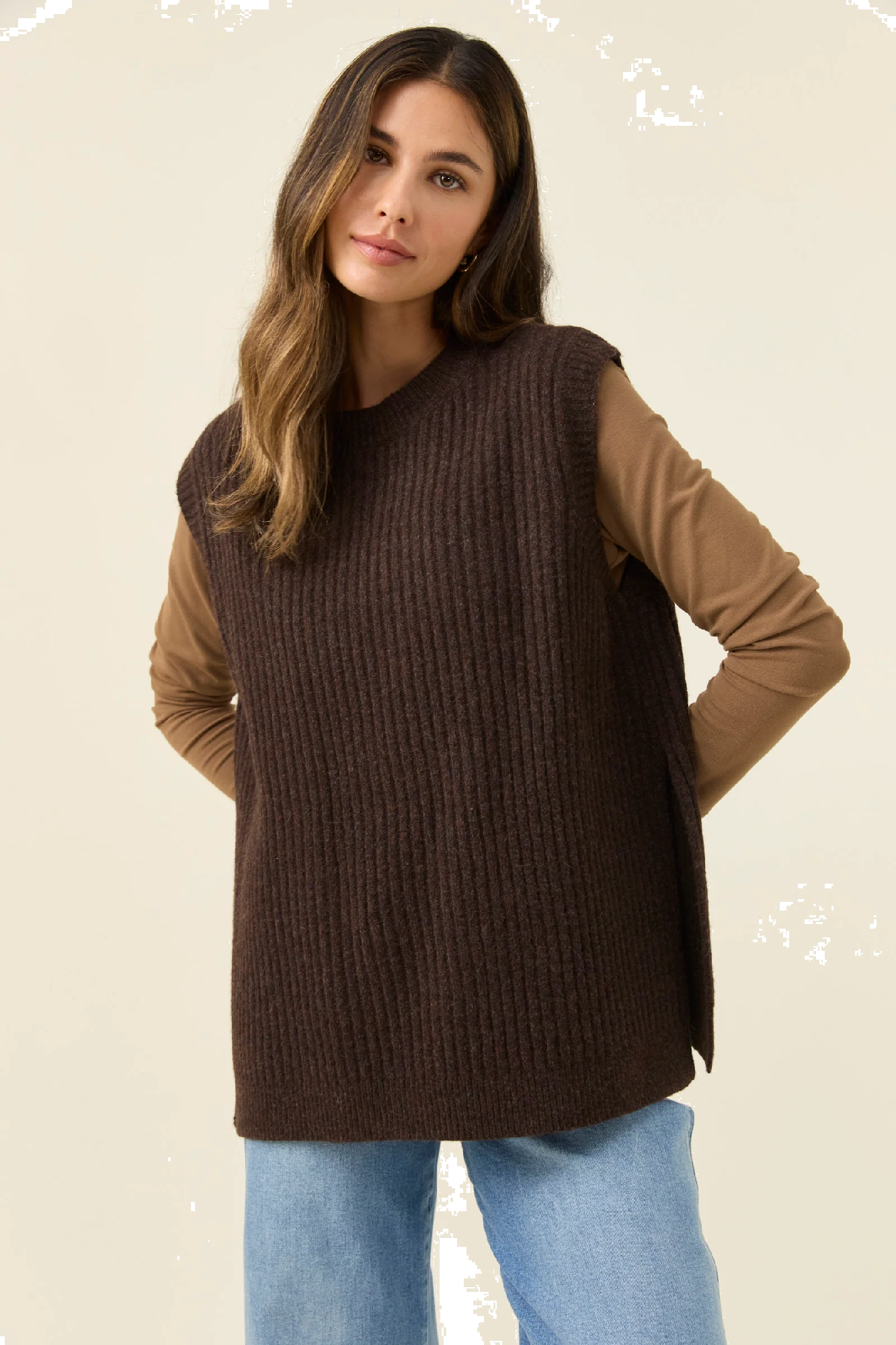 Miru Crew Knit Vest Chocolate [sz:small]