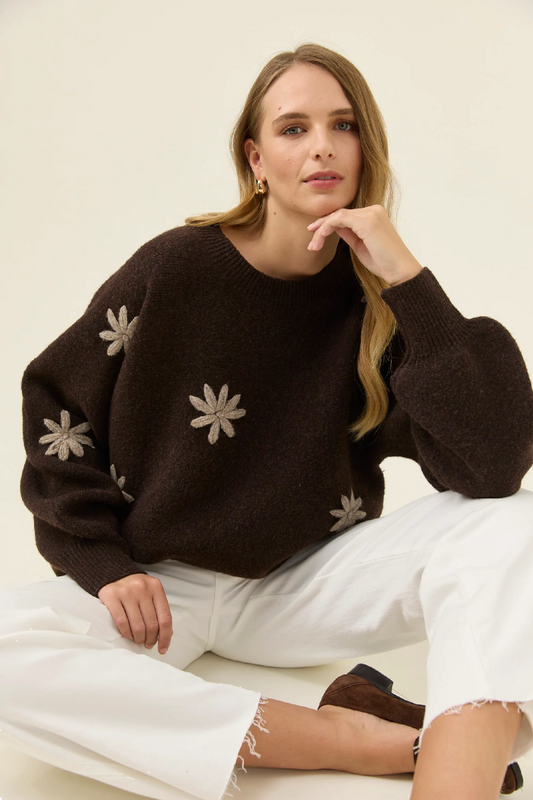Miru Stitch Flower Jumper Chocolate [sz:small]
