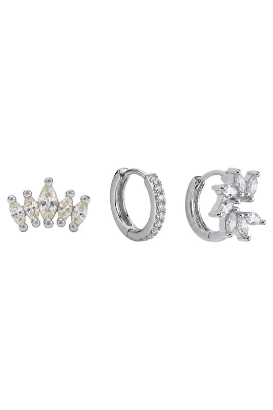 Heritage Trio Earrings - Crown Silver