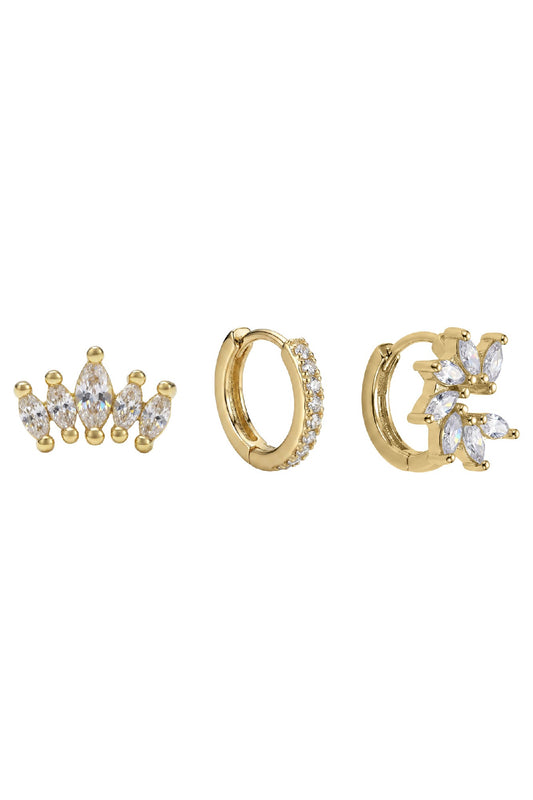 Heritage Trio Earrings - Crown Gold