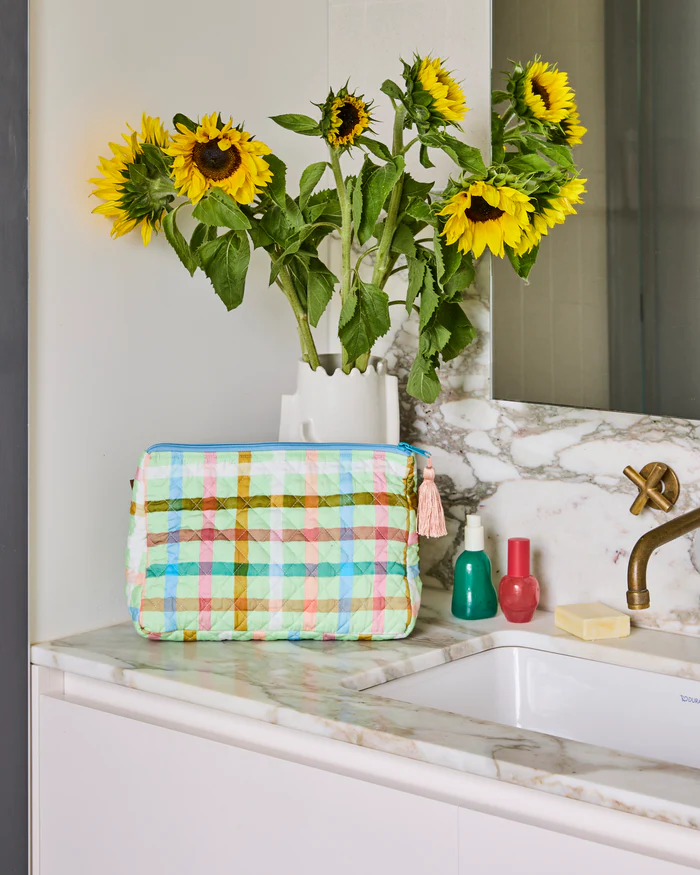 Candy Check Mint Quilted Cotton Toiletry Purse One Size