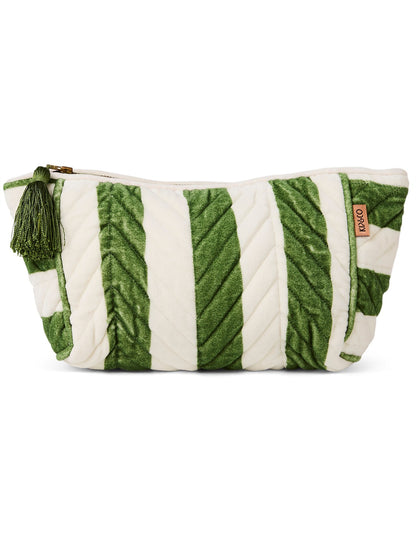 Moss Stripe Velvet Toiletry Bag