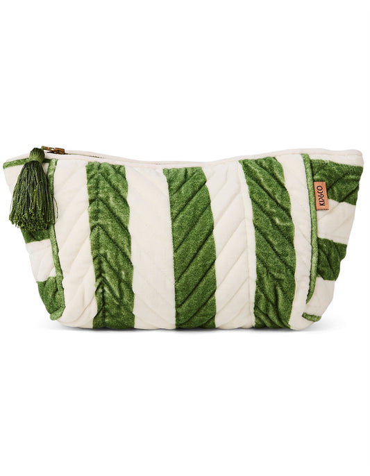 Moss Stripe Velvet Toiletry Bag