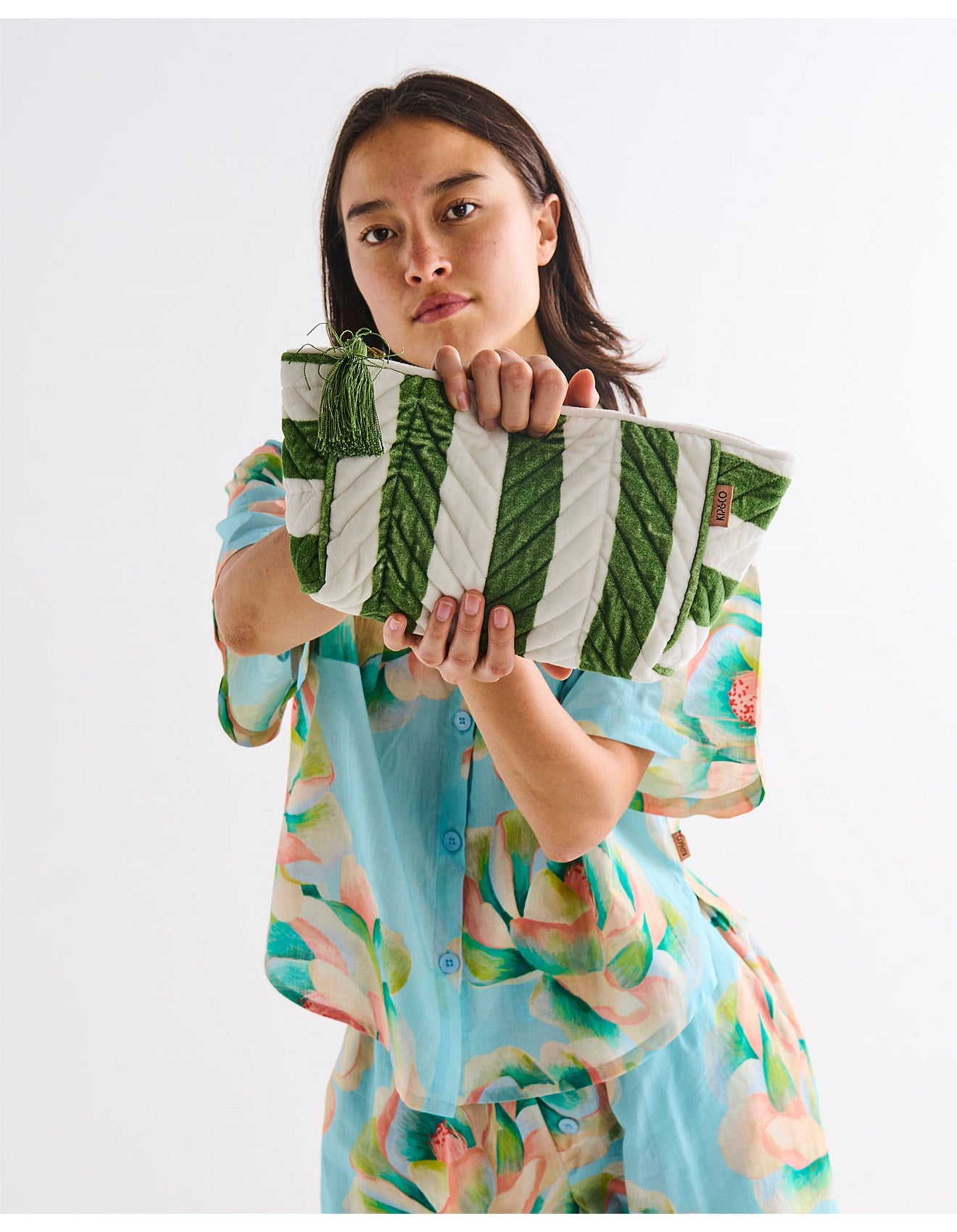 Moss Stripe Velvet Toiletry Bag