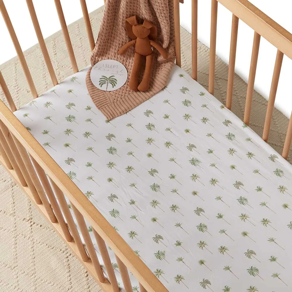 Fitted Cot Sheet Green Palm