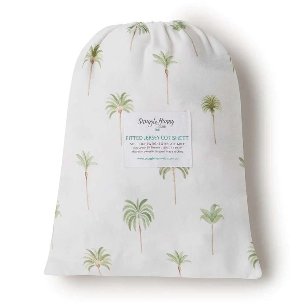 Fitted Cot Sheet Green Palm