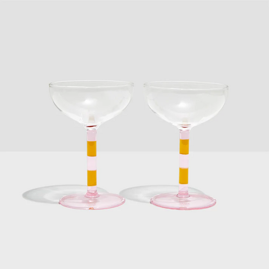 Striped Coupes Set Of 2 Pink Amber