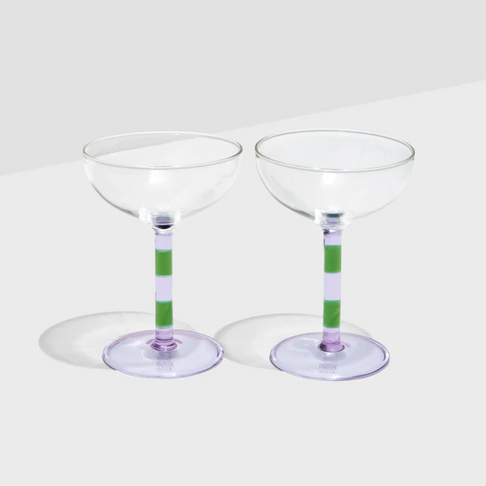 Striped Coupes Set Of 2 Lilac Green