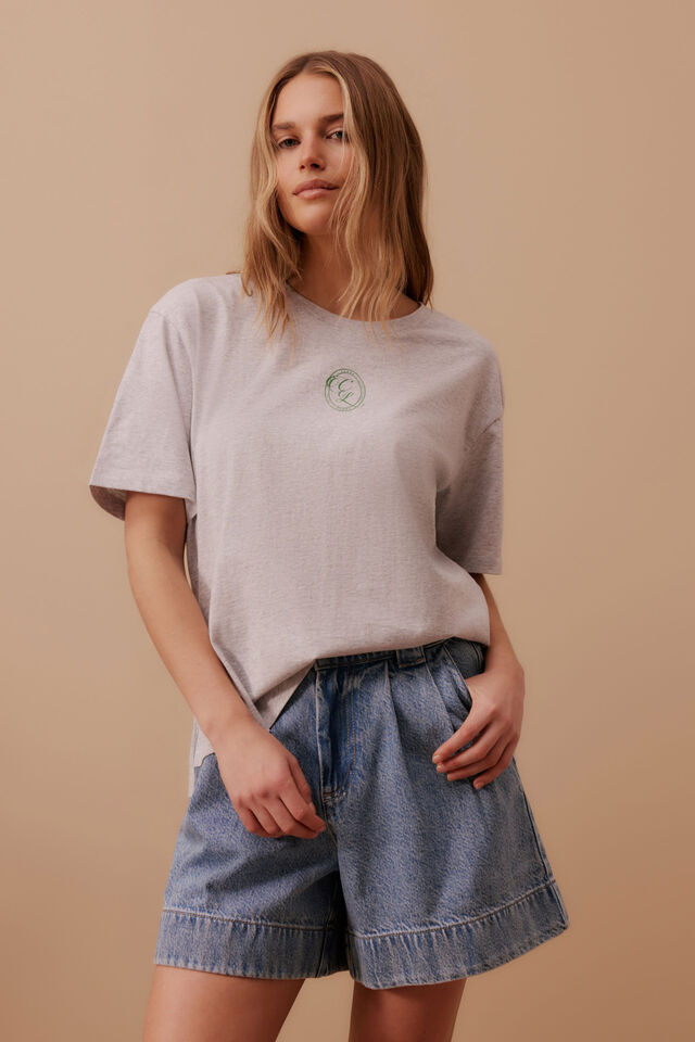 Stevie Slouchy Tee Cloud Marle Cl Crest Print [sz:small]