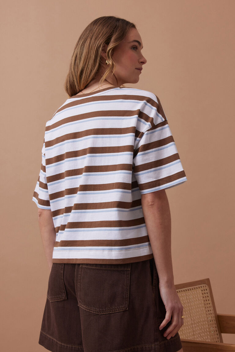 Boxy Pocket Tee White Milk Choc Chalk Stripe [sz:small]