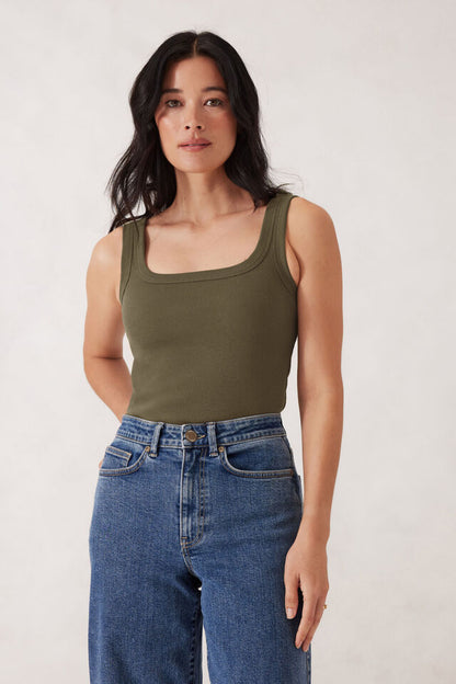 Zaeli Contour Rib Square Neck Tank/soft Olive [sz:small]