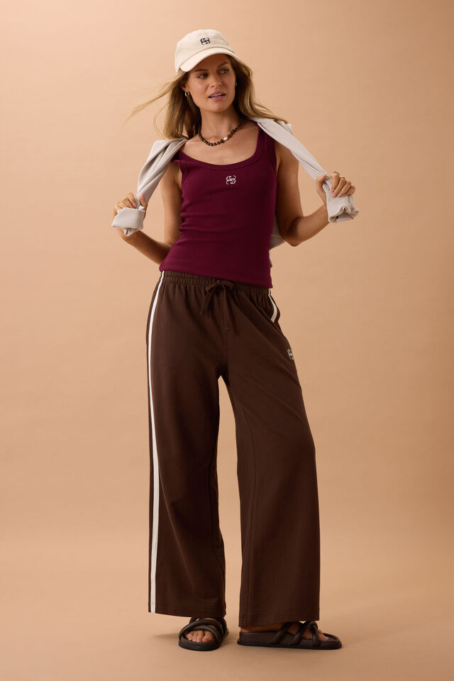 Gigi Wide Leg Terry Trackpant Chocolate Stripe [sz:small]