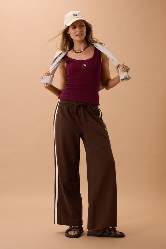Gigi Wide Leg Terry Trackpant Chocolate Stripe [sz:small]