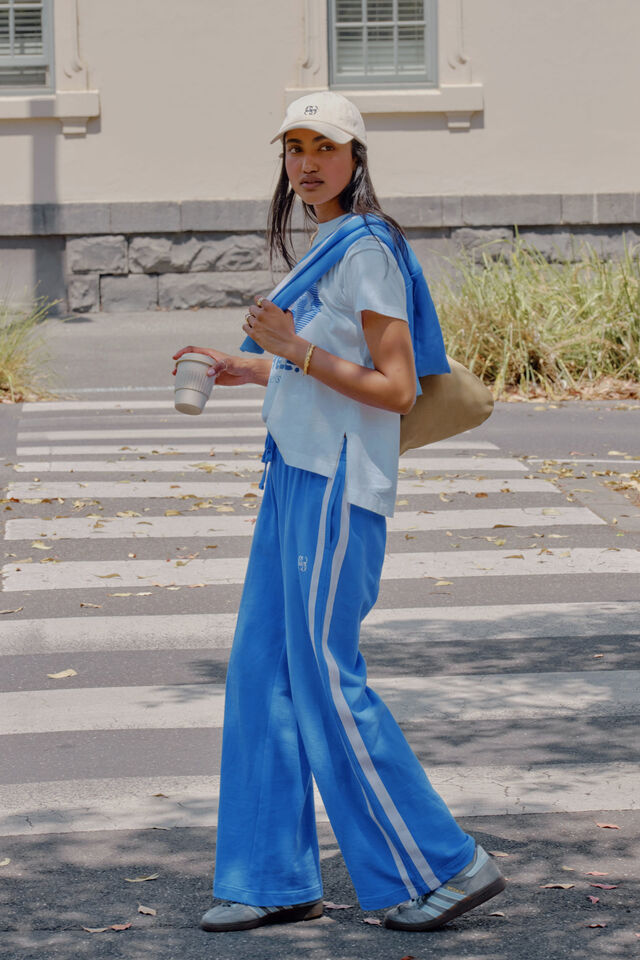 Gigi Wide Leg Terry Trackpant Marine Blue Stripe [sz:small]