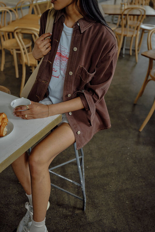 Bobbi Side Pocket Denim Shaket Chocolate [sz:small]